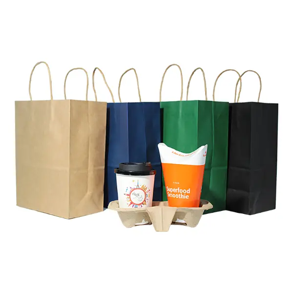Sacolas de presente de café Kraft Medium de papel ecológica usadas para comida de café e presentes de café