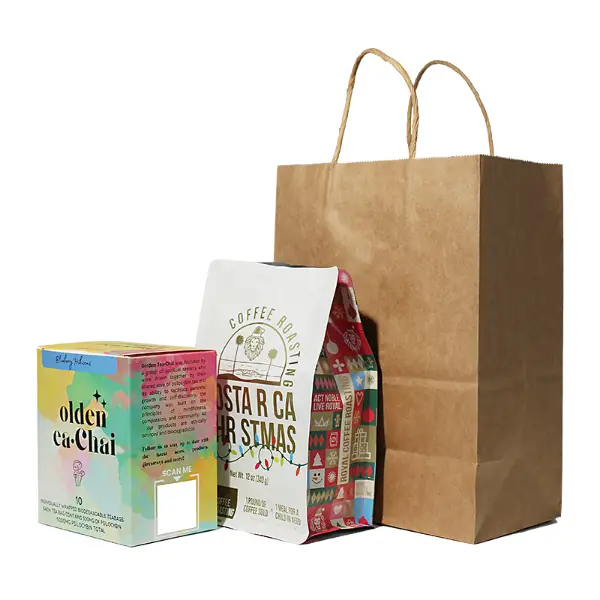 Sacola de presente de café Kraft de papel médio com alça torcida, Adequado para sacolas de café e embalagens de presentes