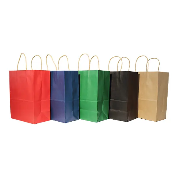 Estoque sacolas de presente de café com papel kraft médio com alças para copos de delivery e conjuntos de café