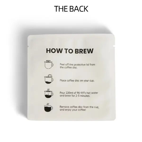 Front view of Santa-style UFO coffee filter in sache