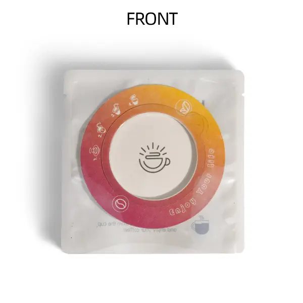 Backside brewing instructions on flat coffee pouch