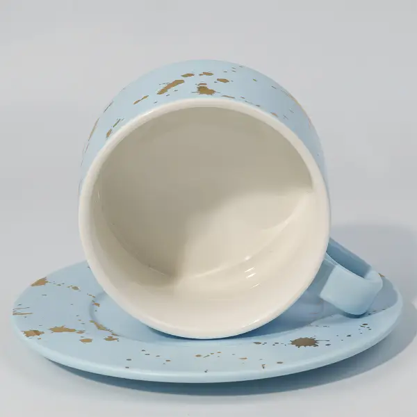 Conjunto de caneca e pires de cerâmica de folha de ouro para serviço de café e chá