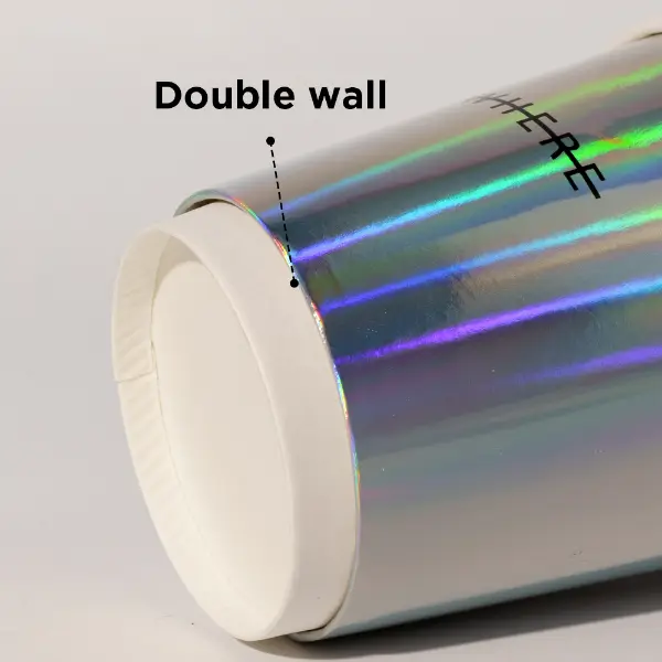 Estrutura de parede dupla e superfície holográfica de folha de copo de papel