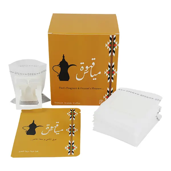 Multiple mugs displaying Japanese hanging ear drip filter bags