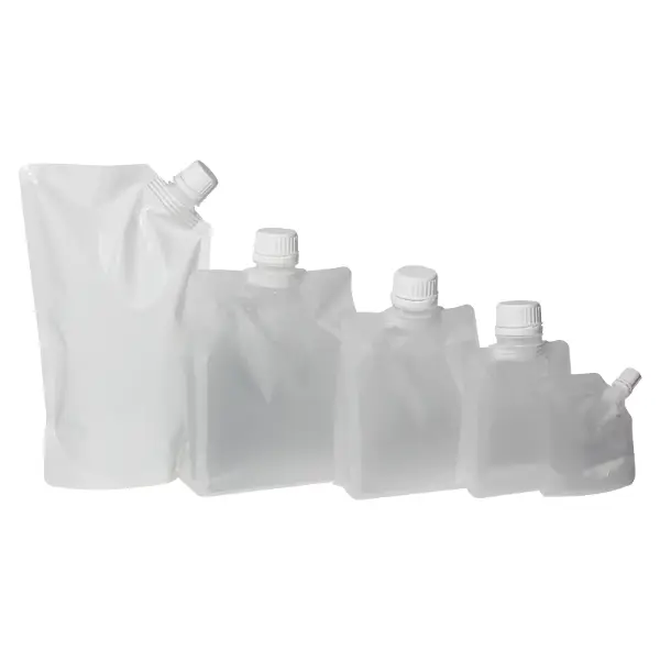 Bolsos transparentes foscos com bico em vários tamanhos com tampas de rosca para líquidos e embalagens de alimentos