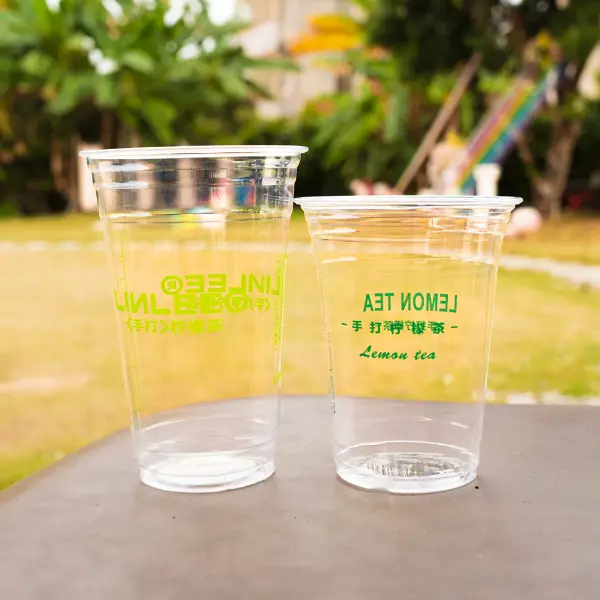 Copo de gelo transparente de PET usado para chá de limão e bebidas geladas com marca personalizada