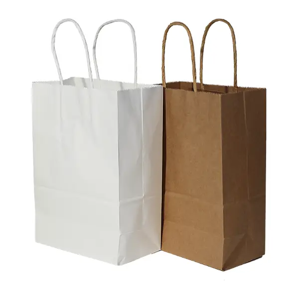 Sacolas pequenas de presente Kraft e papel branco com alça