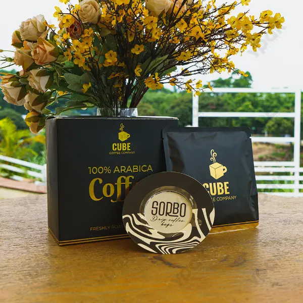 Black gold UFO filter coffee box packaging for specialty coffee brands