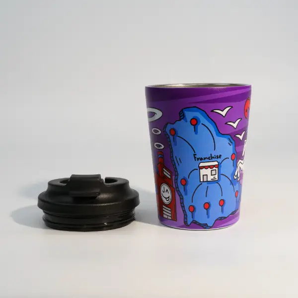 Copo a vácuo com acabamento UV com design impresso personalizado e estrutura isolada