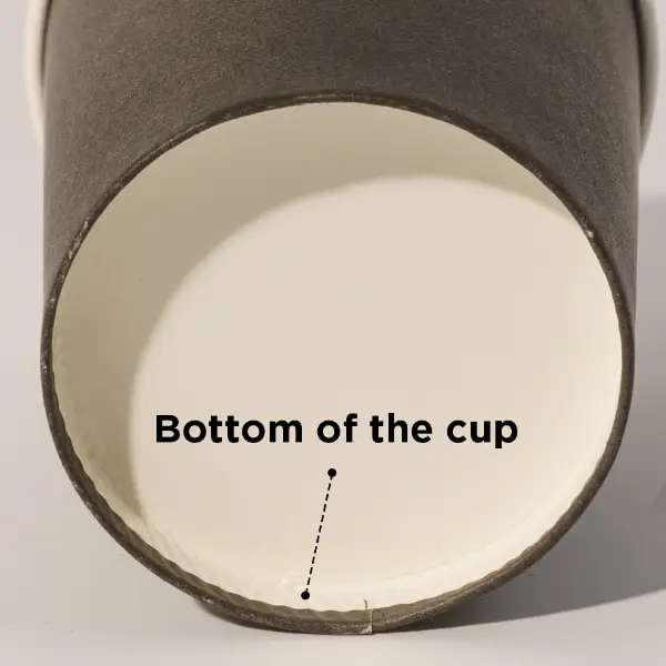 Estrutura inferior e detalhe de vedação do copo de papel fosco UV