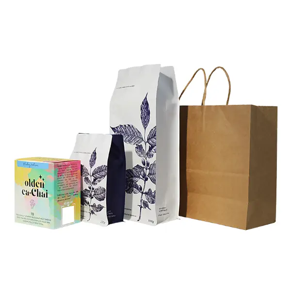 Sacolas de presente de papel kraft XL contendo sacolas de café e itens embalados para presentes e uso no varejo