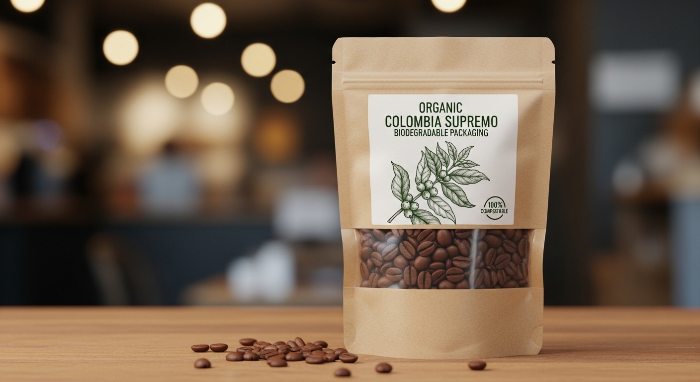 Embalagens biodegradáveis de grãos de café