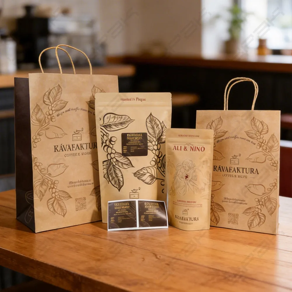 Conjunto de embalagem de café em papel kraft