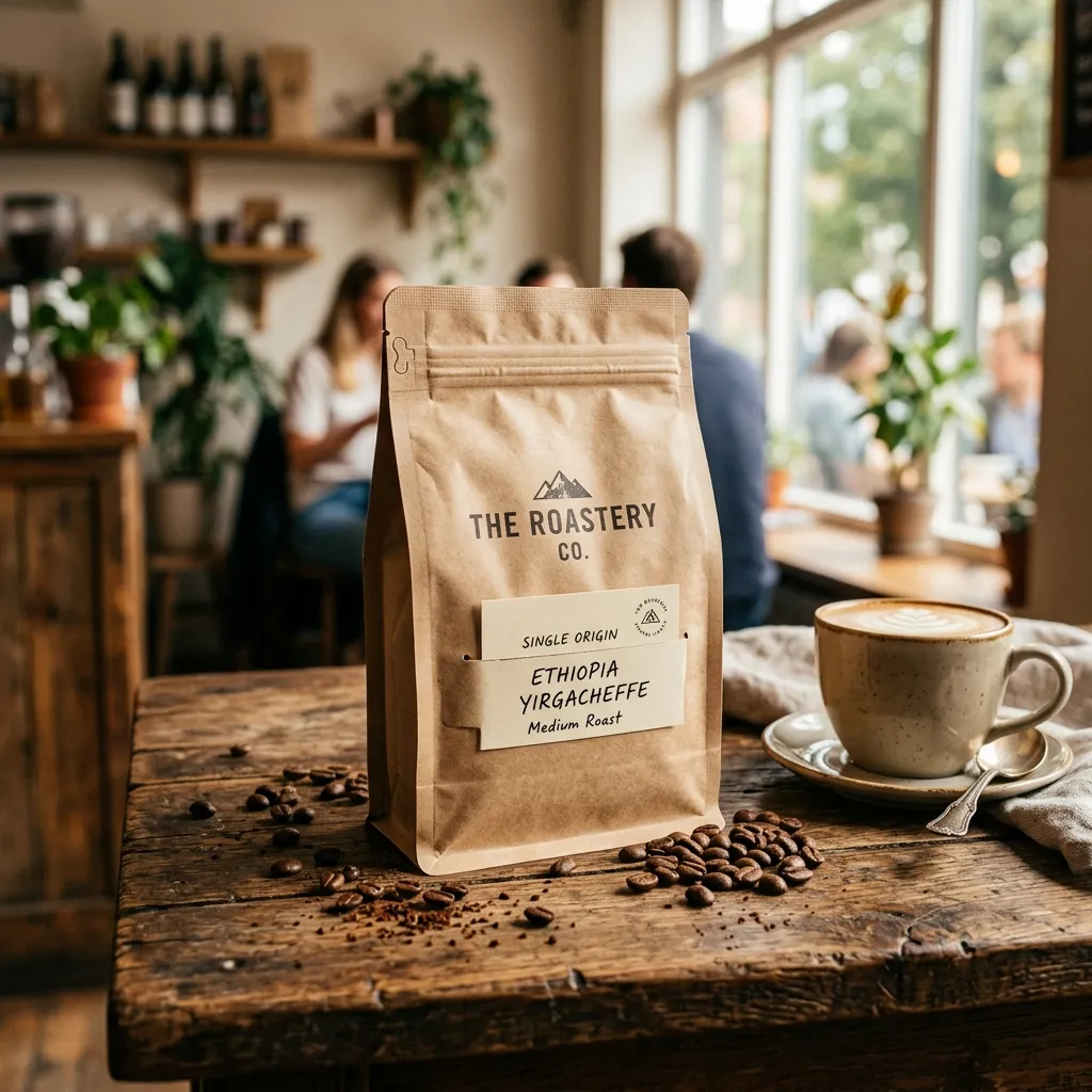 Kraft_paper_coffee_bag_on tabela