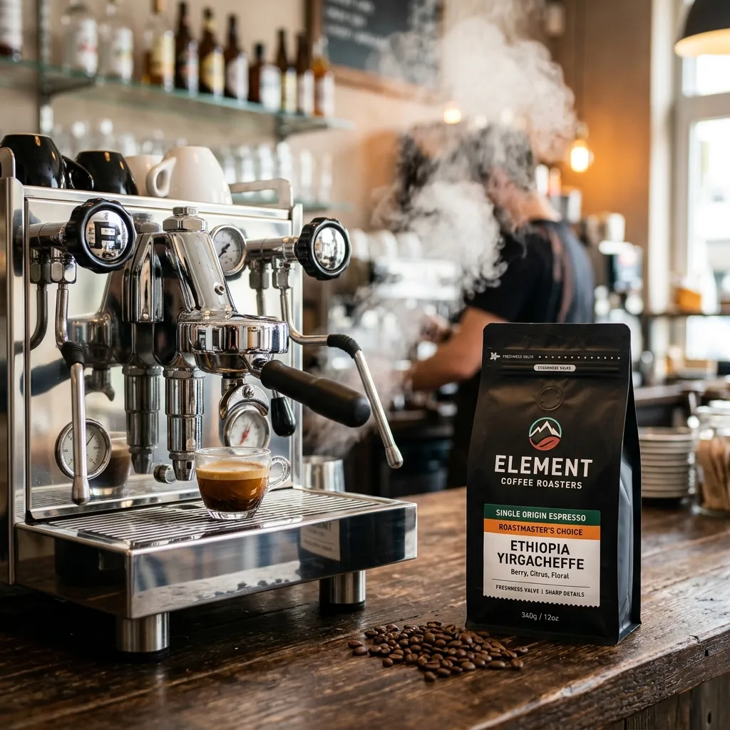 um saco de café com fundo plano
