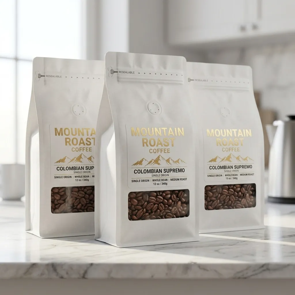 saquinhos de café horizontais com base plana