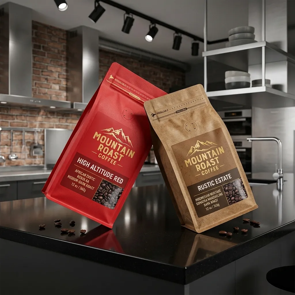 dois sacos de café estampados no estilo caixa