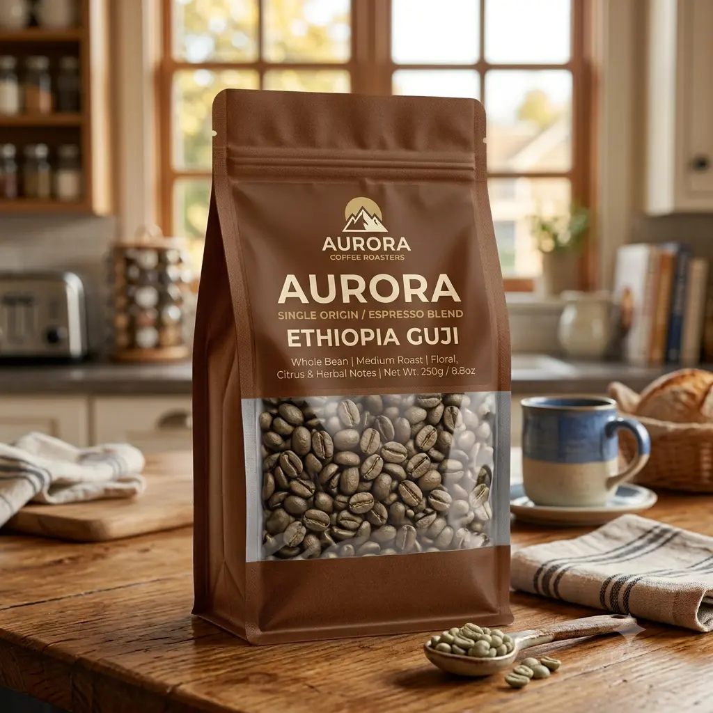 uma embalagem vertical de café