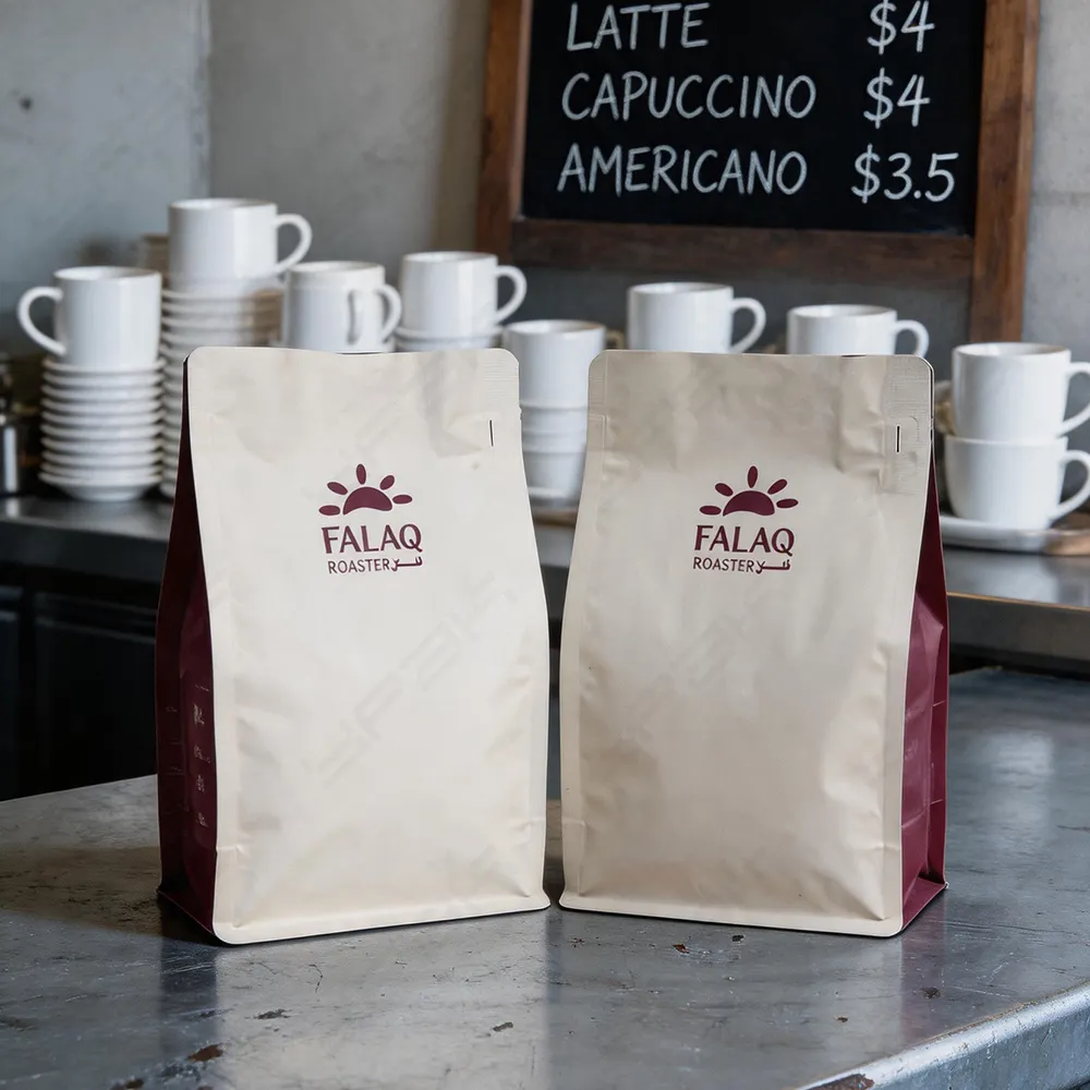Saquinhos de café personalizados de 250g com fundo plano