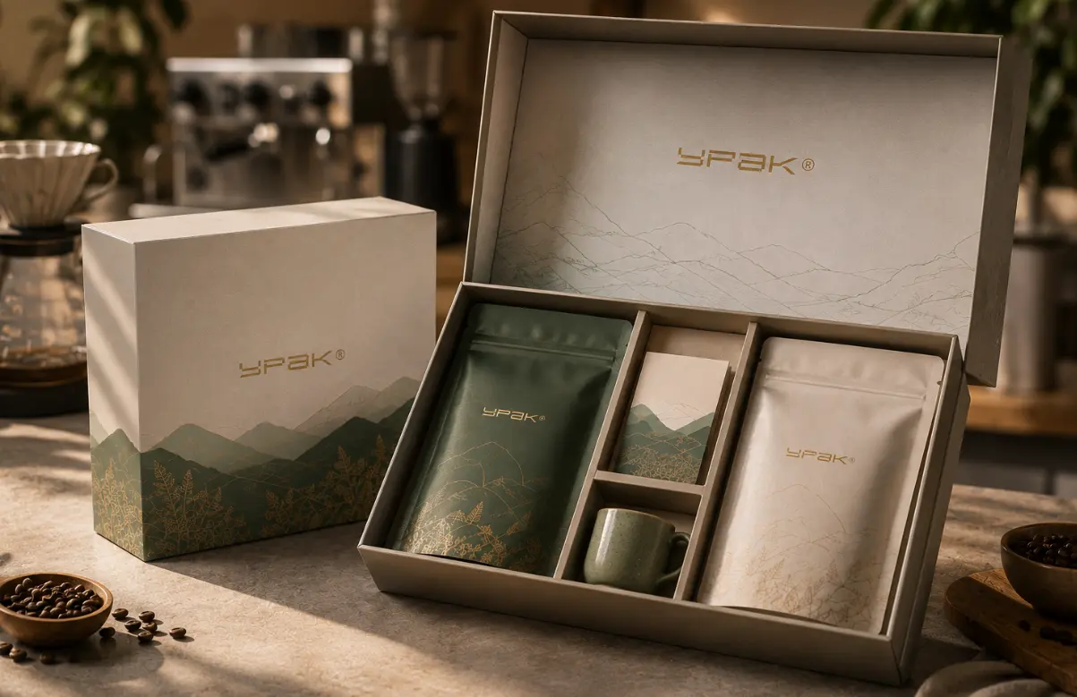 Conjunto de presente de caixa de café
