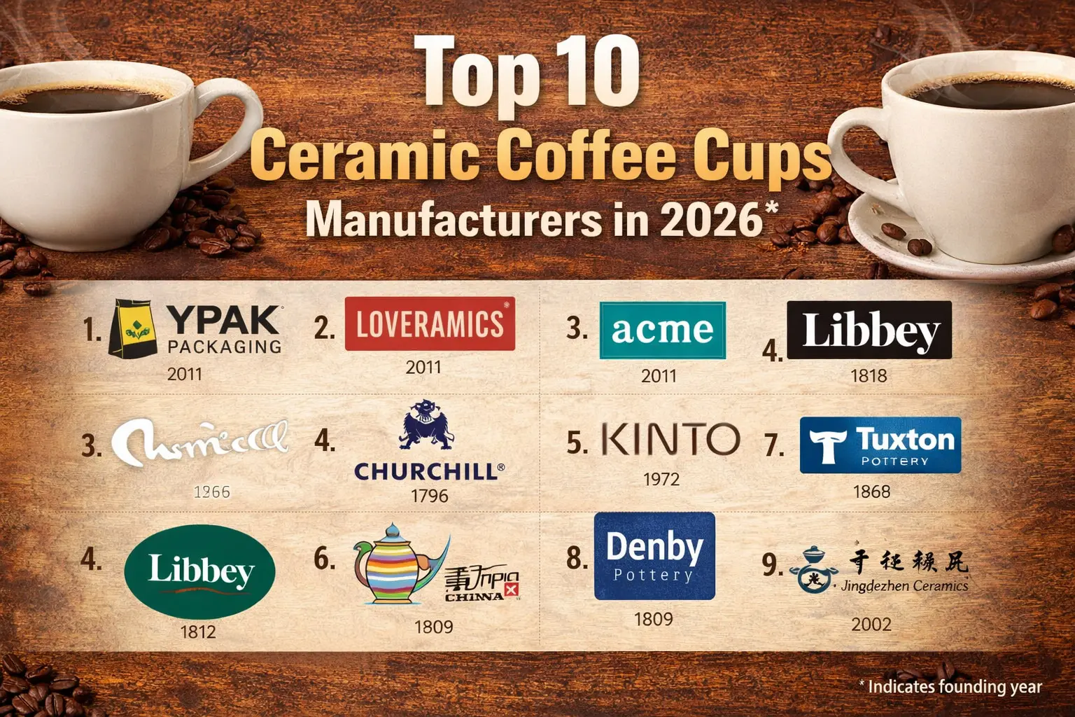 Topo 10 Fabricantes de xícaras de café cerâmicas em 2026
