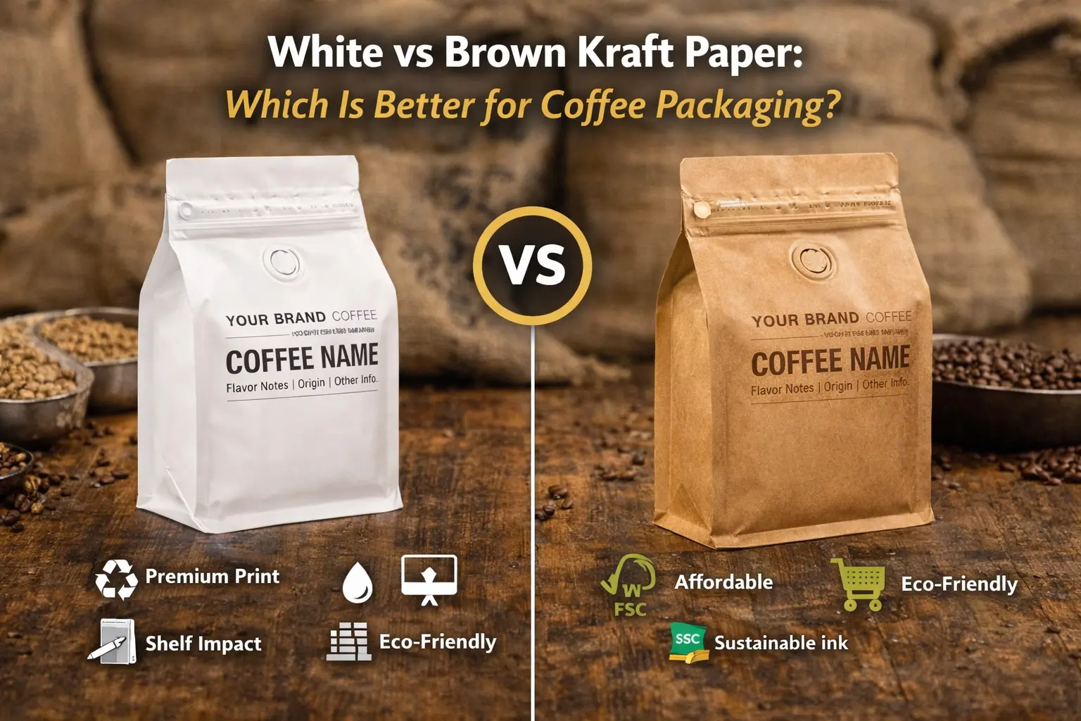 Papel Kraft branco vs marrom para embalagens de café