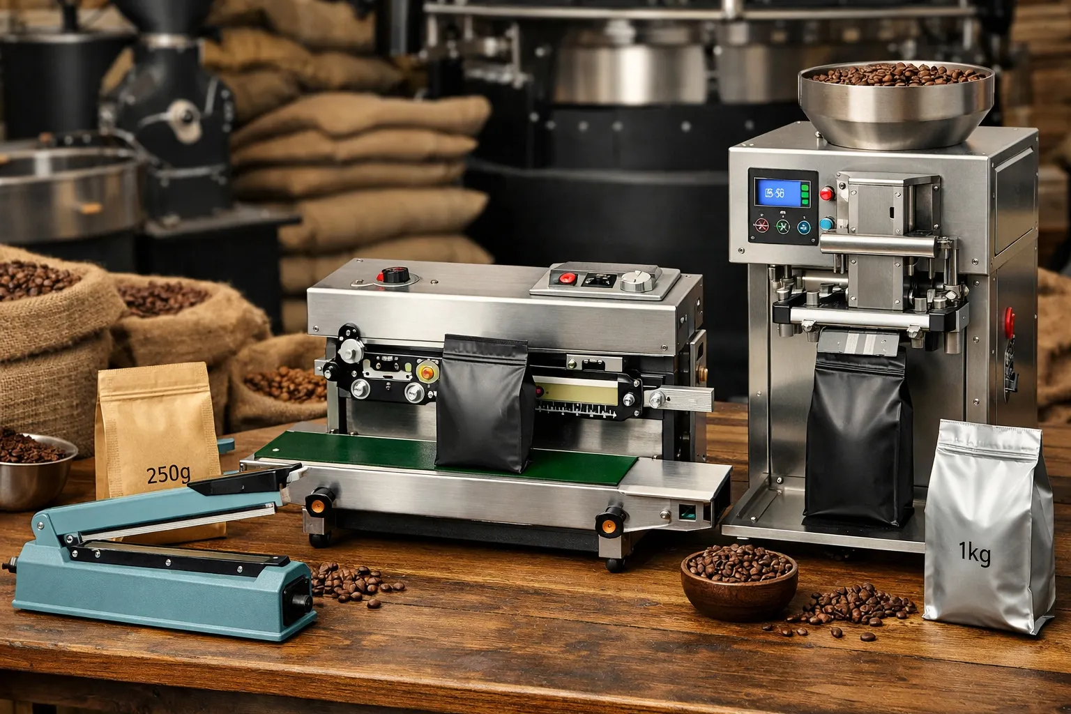 Pequenas máquinas de embalagem de café para torrefadores e cafés