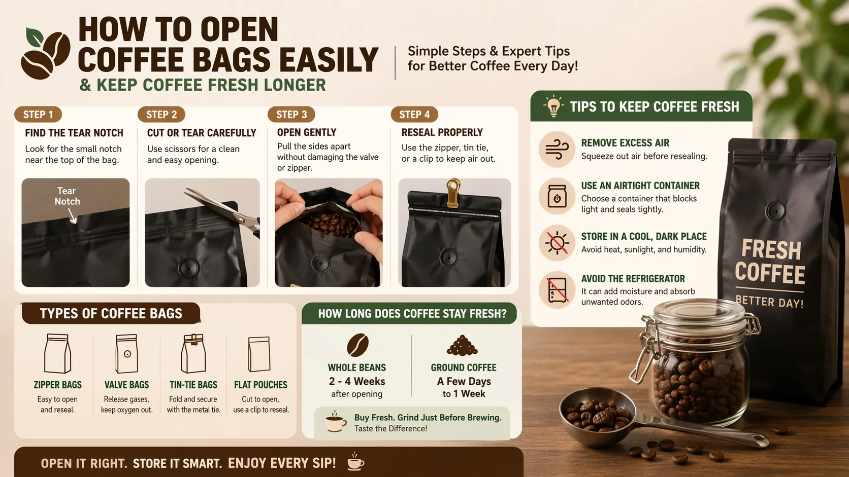 Como abrir um saco de café?