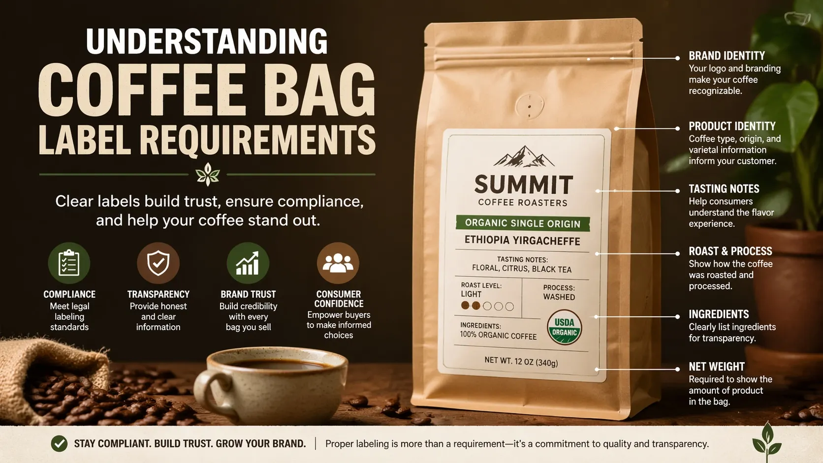 Requisitos para o rótulo dos saquinhos de café